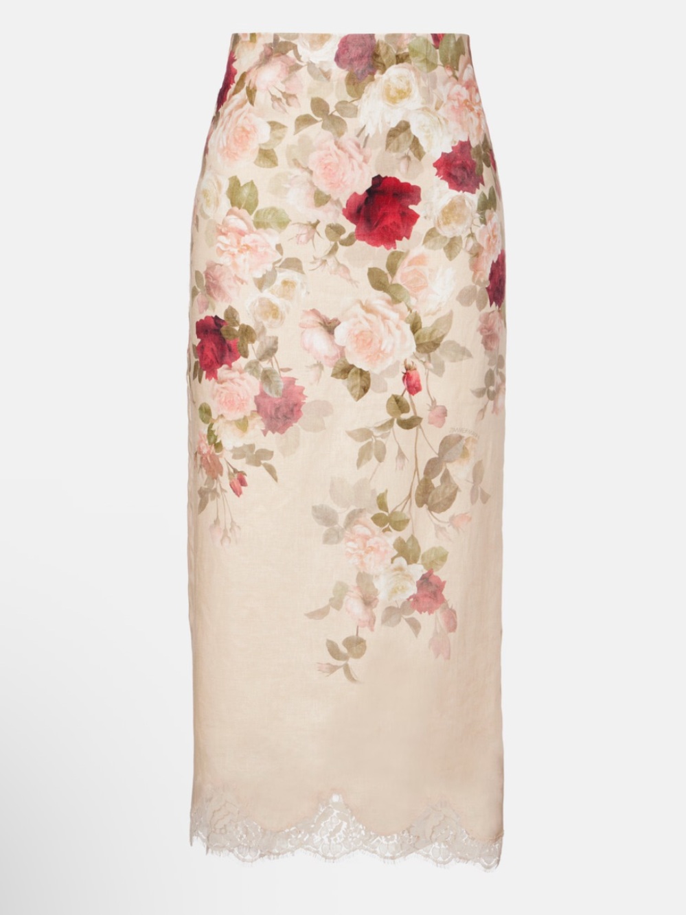Zimmermann Hypnotic Floral Lace Trim Linen Pencil Skirt AU0/US4